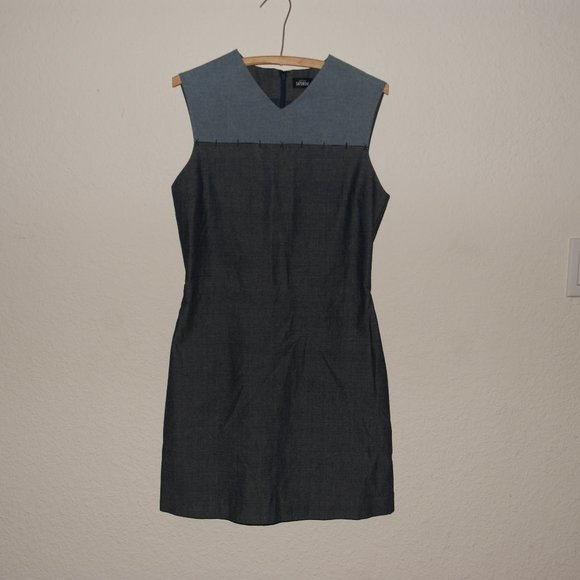 KATE SPADE Denim Panel Embroidery V-Neck Dress S - Picture 2 of 6